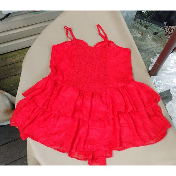 Wild Fable Red Mini Large Dress Ruffle Lace Adjustable Straps Solid Floral - Picture 3 of 9